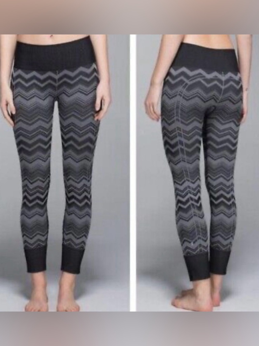 LuLuLemon Women’s Black & Gray Chevron leggings pants tights size 4 Small
